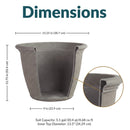Light gray Sunnydaze Anjelica plastic planter, 15.25 in. diameter and 13 in. high, with dimensions shown.
