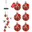 Sunnydaze Hand-Blown Glass Hummingbird Feeder Balls - Set of 6 Hanging Nectar Feeders with 6 Ports - 30 oz Capacity
