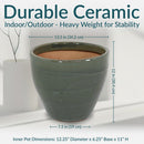 Sunnydaze Round Glazed Ceramic Planter with Drainage