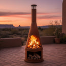 Sunnydaze 71" H Steel Outdoor Chiminea Fire Pit with Built-In Log Holder