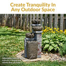 Sunnydaze Cascading Stone Bowls Solar-Powered Fountain with Battery Backup - 30"