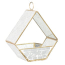 Modern Mosaic Fly-Through Bird Feeder in mirrored diamond featuring reflective mosaic glass panels, an open fly-through design, gold-tone metal trim, and a circular hanging ring.
