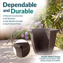 Sable colored, double-walled Sunnydaze Anjelica planter on a patio, highlighting its durable construction and root insulation.