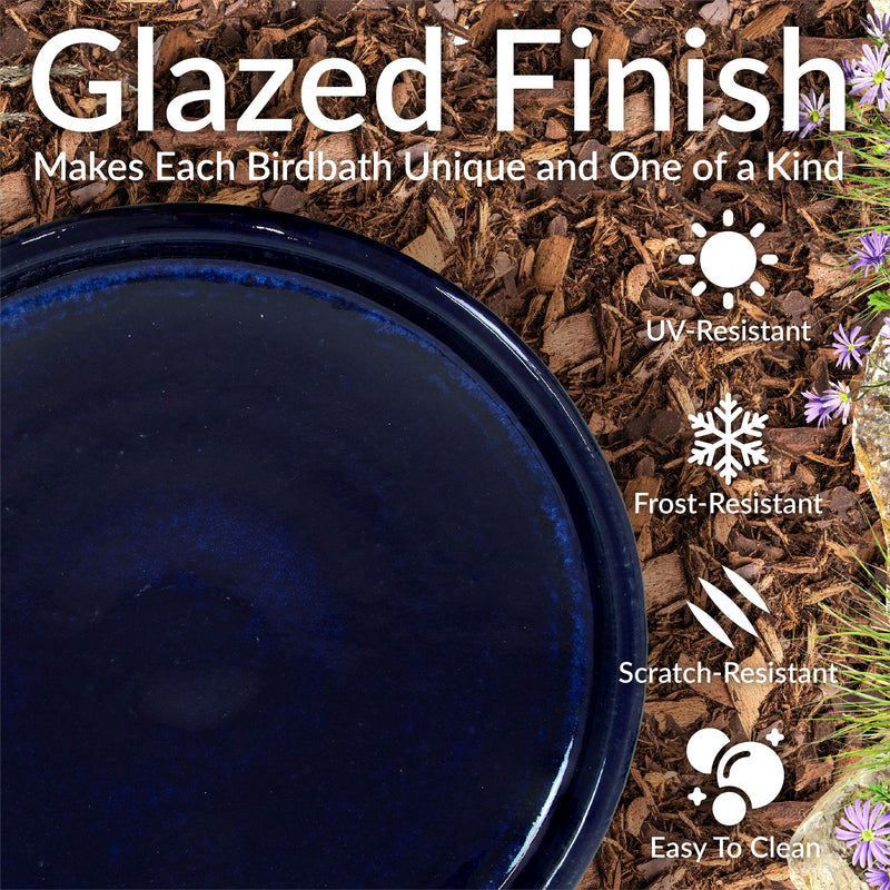 Sunnydaze Glazed Ceramic Duo-Tone Outdoor Bird Bath