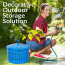Sunnydaze Embossed Metal Garden Hose Holder Pot with Lid