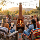 Sunnydaze 71" H Steel Outdoor Chiminea Fire Pit with Built-In Log Holder