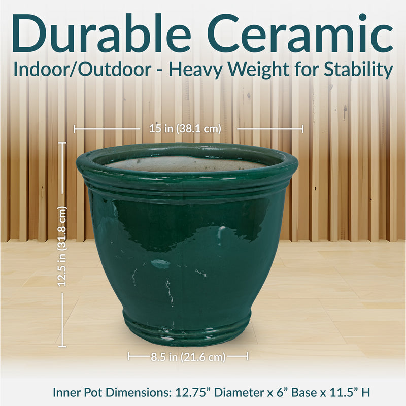 Sunnydaze Studio Round Glazed Ceramic Planter with Drainage