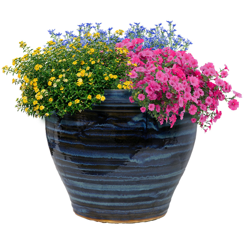 Sunnydaze Studio Round Glazed Ceramic Planter with Drainage