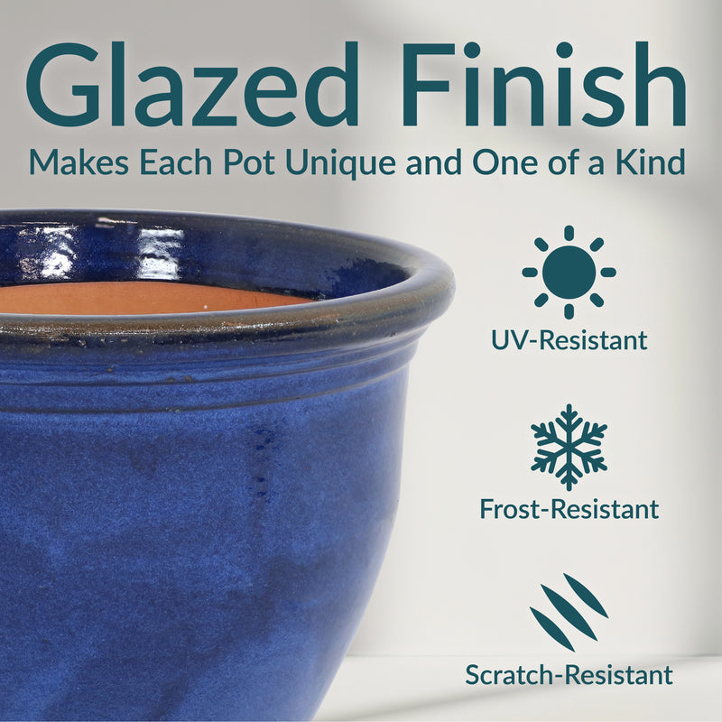 Sunnydaze Studio Round Glazed Ceramic Planter with Drainage