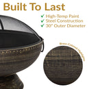 Sunnydaze 30" Cauldron Fire Pit with Spark Screen and Poker