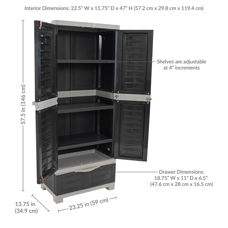 Sunnydaze 3-Shelf Plastic Lockable Storage Cabinet - 57.5"